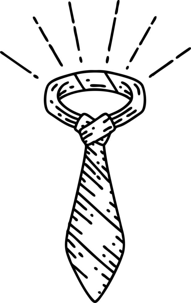 ilustración de una corbata de oficina estilo tatuaje de trabajo de línea negra tradicional vector