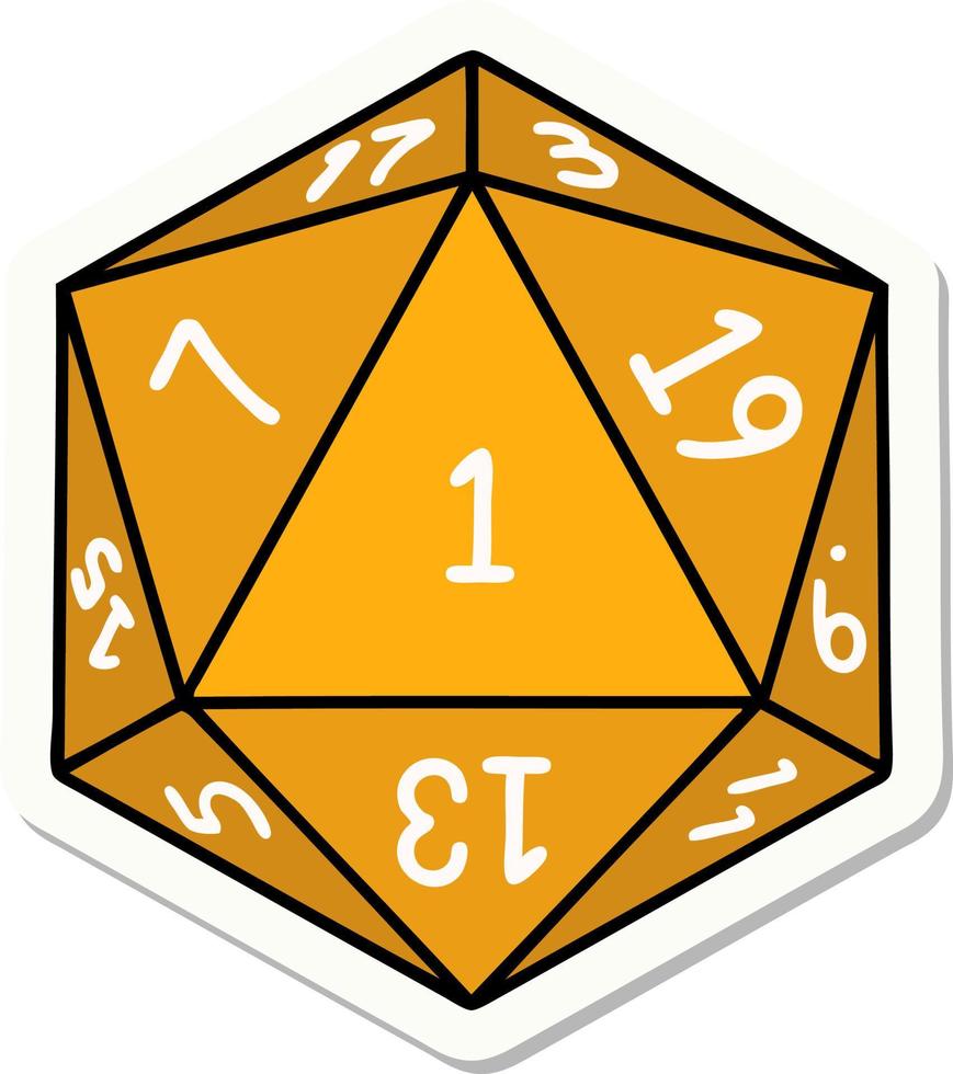 sticker of a natural 1 D20 dice roll vector