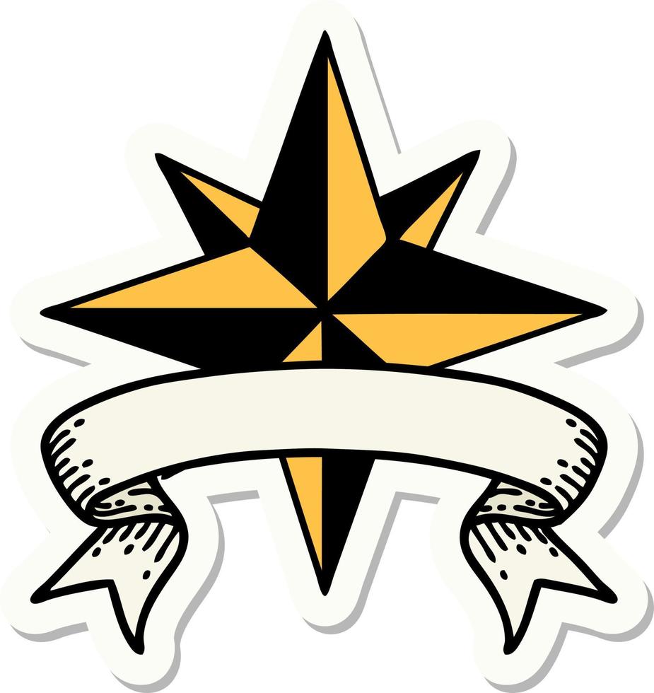 pegatina estilo tatuaje con pancarta de una estrella vector