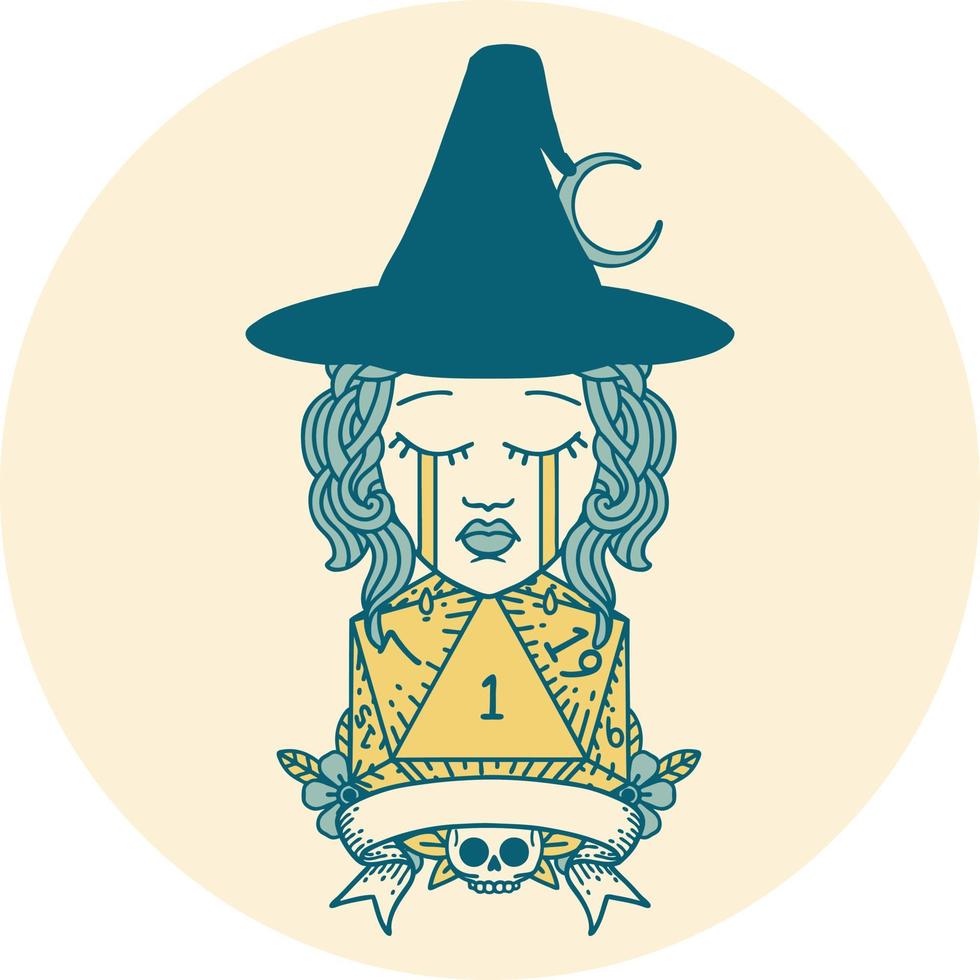 Retro Tattoo Style crying human witch with natural one roll vector
