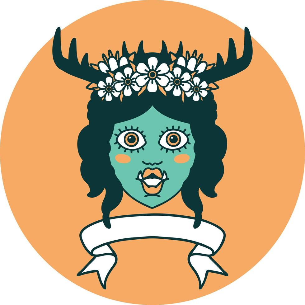 icon of orc druid character face with banner vector