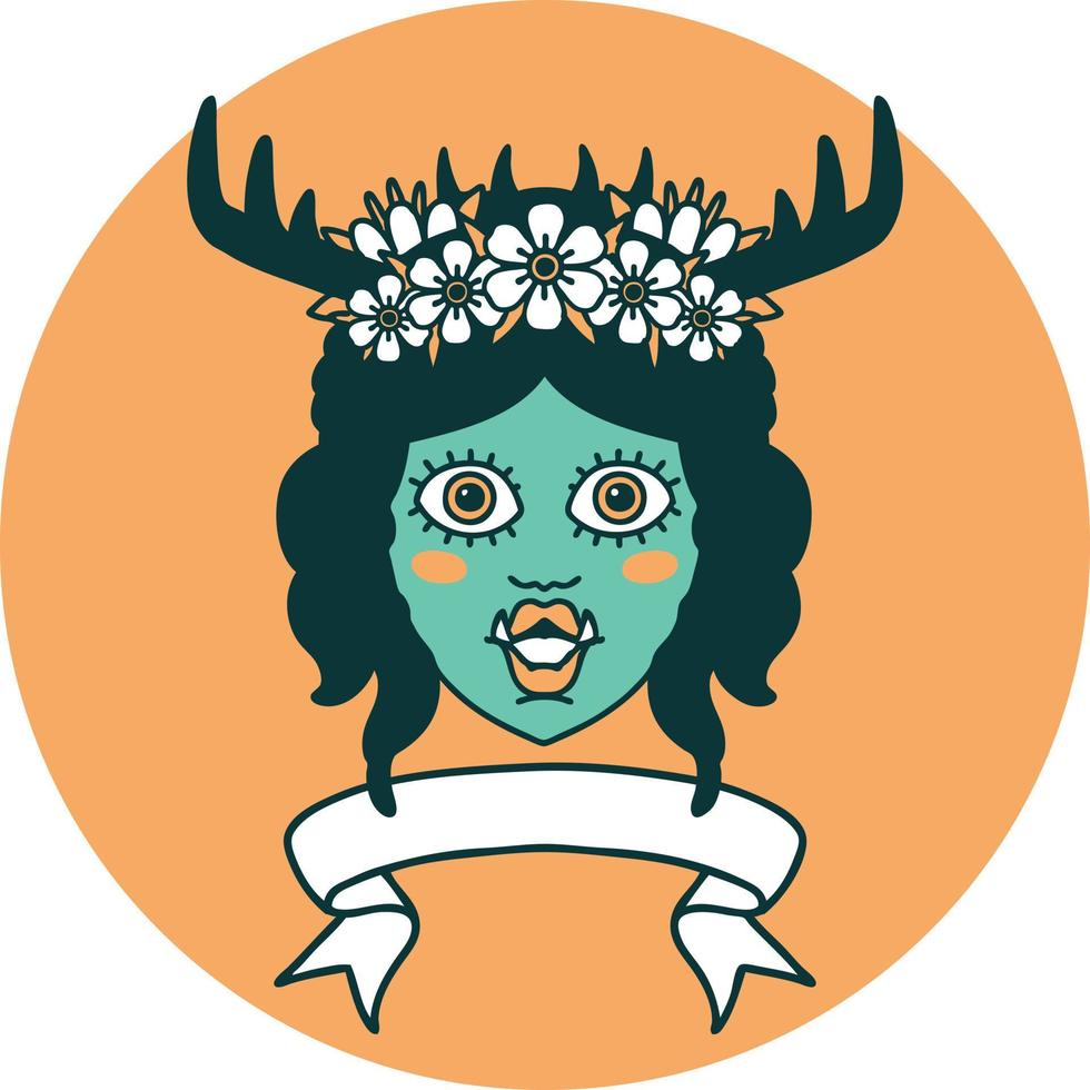 icono de cara de personaje druida orco con pancarta vector