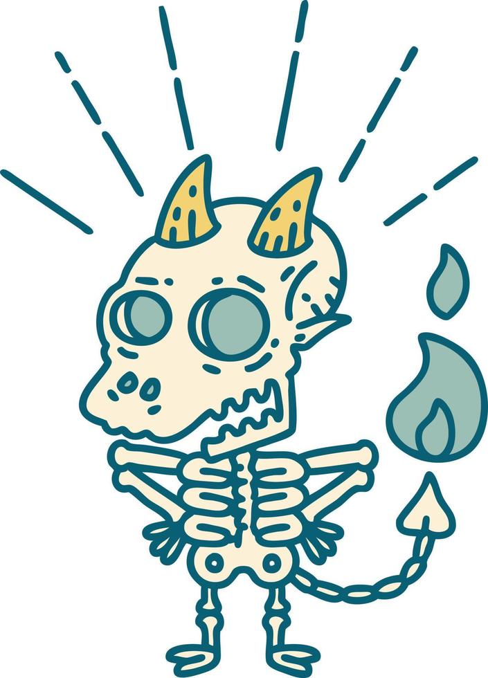 ilustración de un personaje demoníaco esqueleto estilo tatuaje tradicional vector