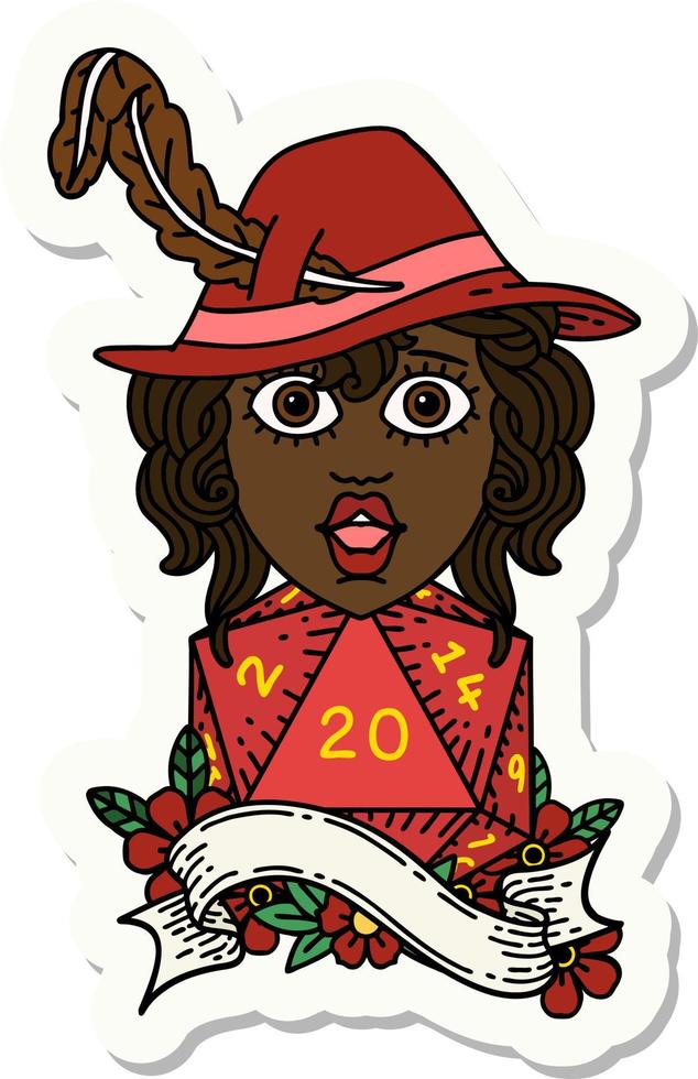 sticker of a human bard with natural 20 dice roll vector