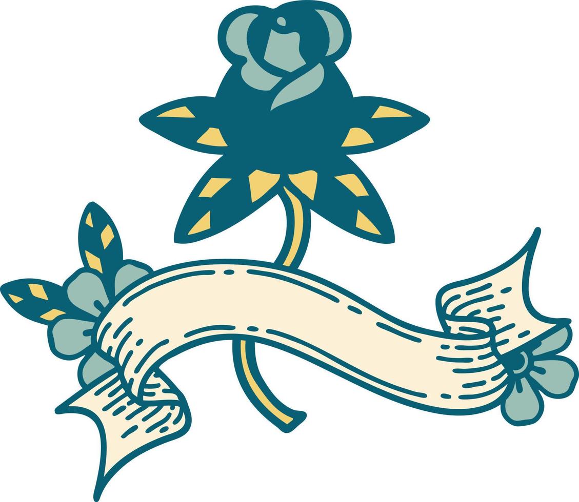 traditional tattoo with banner of rose vector