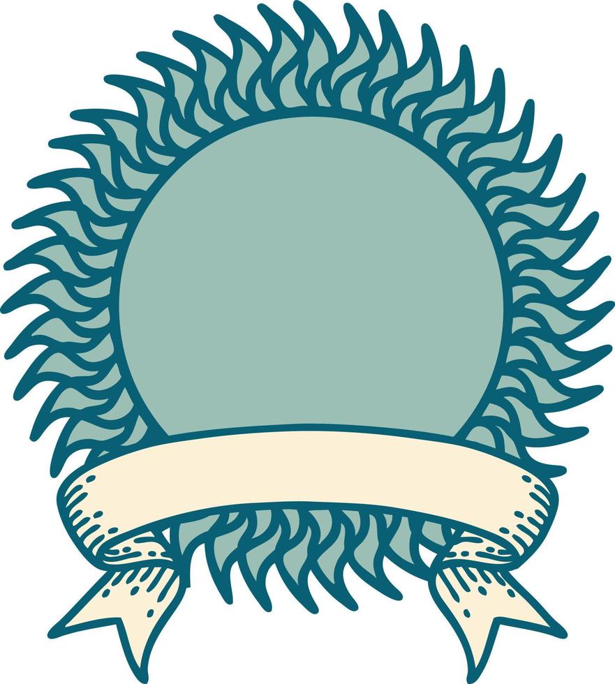 traditional tattoo with banner of a sun vector
