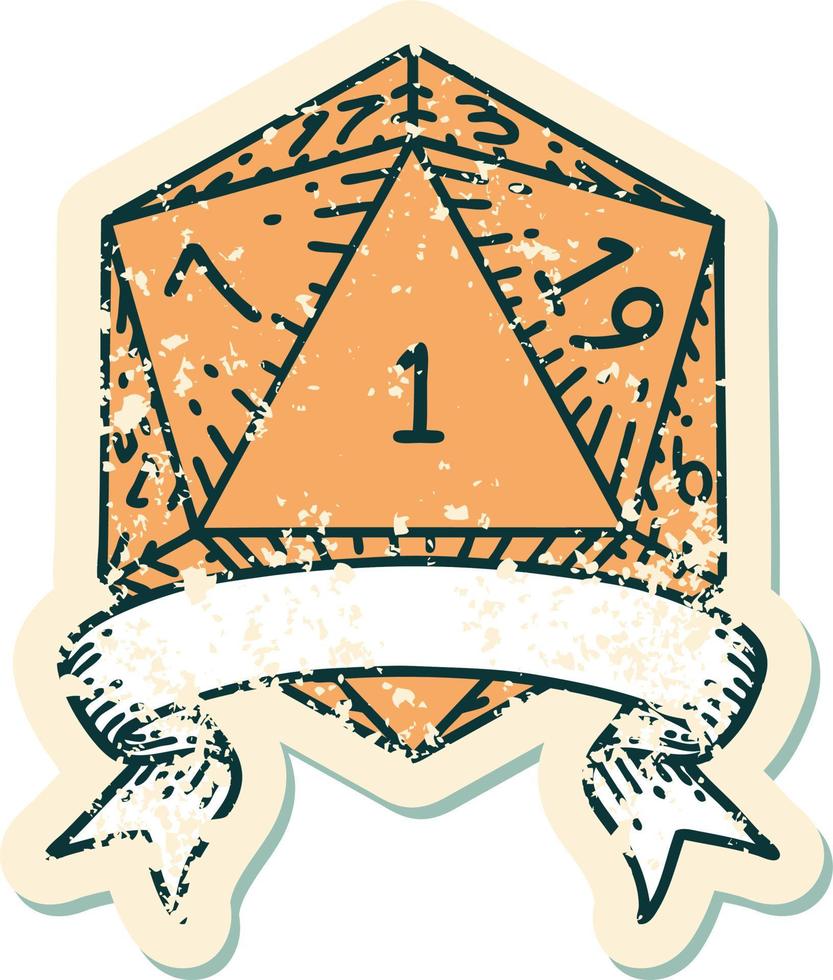 estilo de tatuaje retro natural uno d20 tirada de dados vector