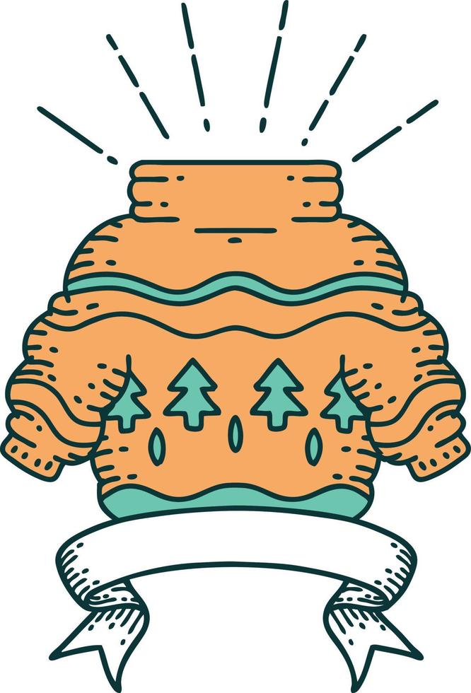 scroll banner with tattoo style christmas jumper vector