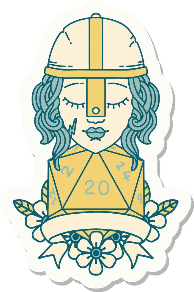 sticker of a human fighter with natural 20 roll vector