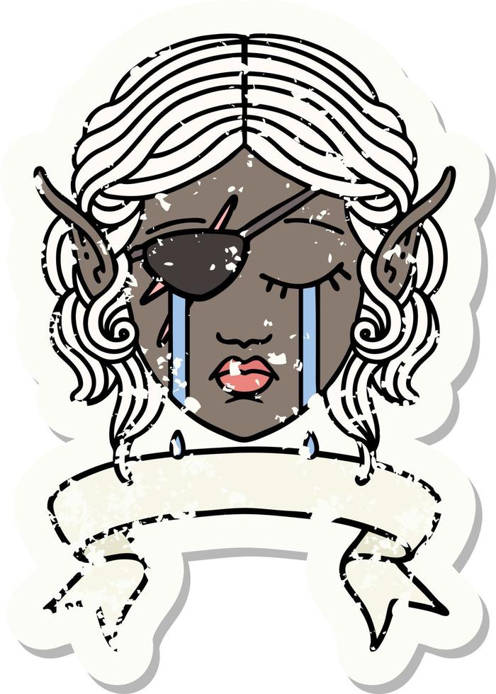 Retro Tattoo Style crying elf rogue character face with banner vector