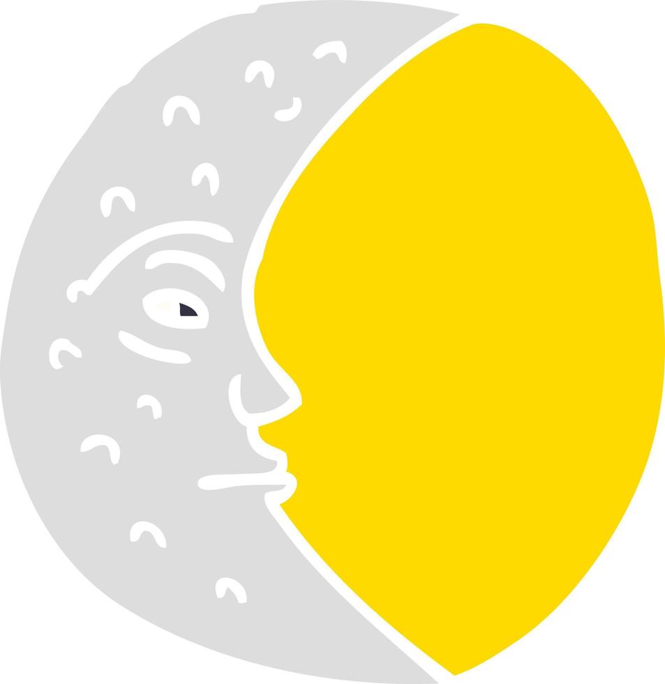 cartoon doodle crescent moon with face vector