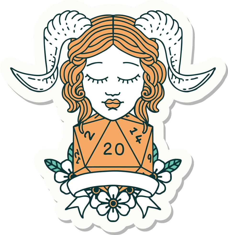 sticker of a tiefling with natural twenty dice roll vector