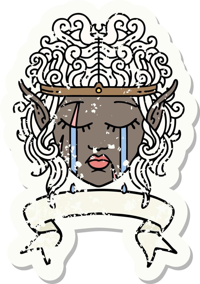 Retro Tattoo Style crying elf barbarian character face with banner vector