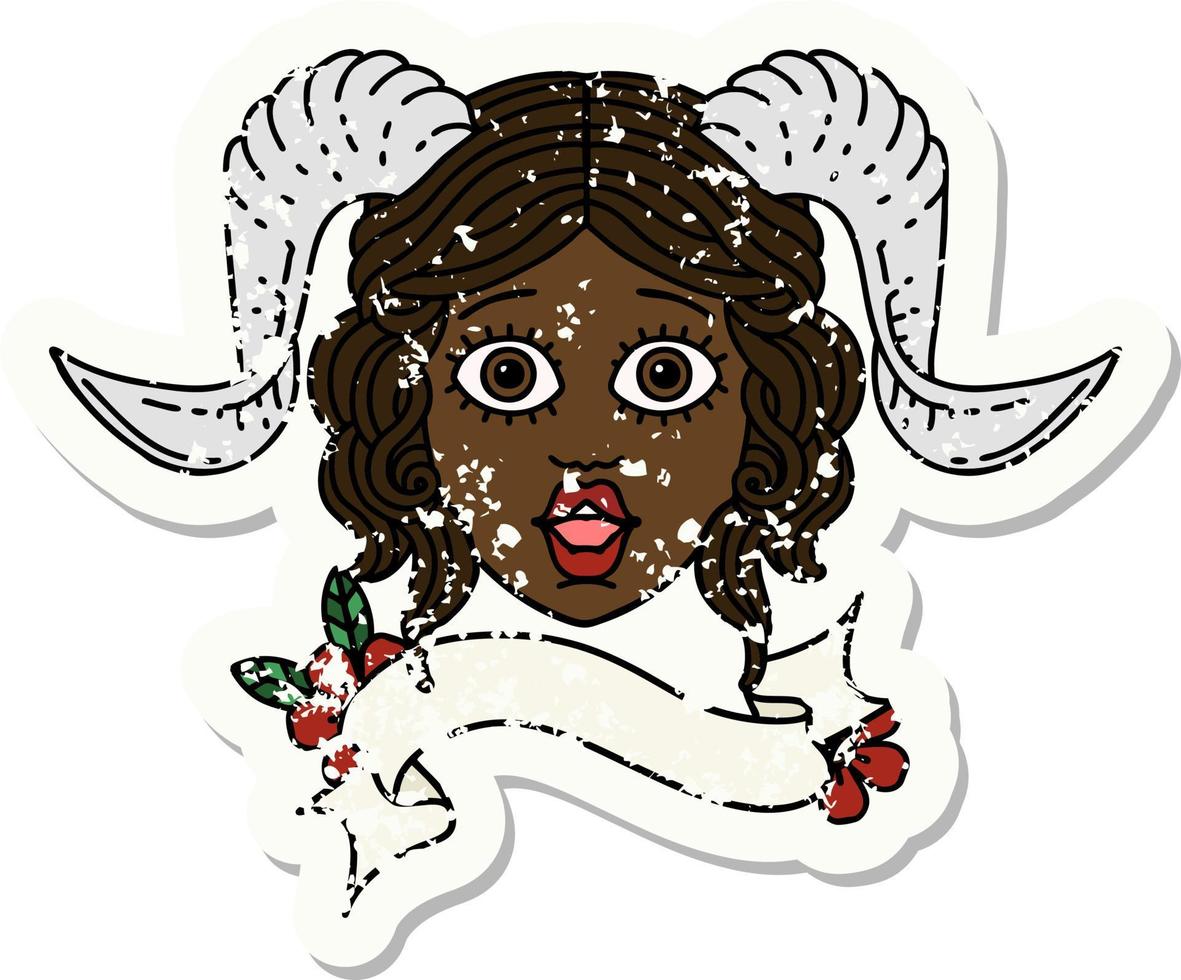 Retro Tattoo Style tiefling character face vector