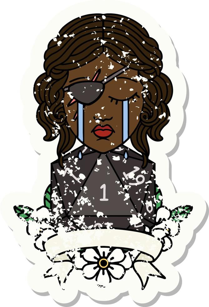 Retro Tattoo Style crying human rogue with natural one roll vector