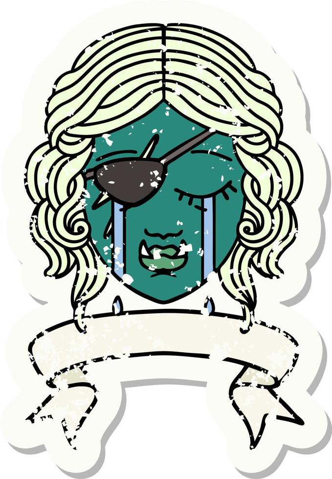 Retro Tattoo Style crying orc rogue character face vector