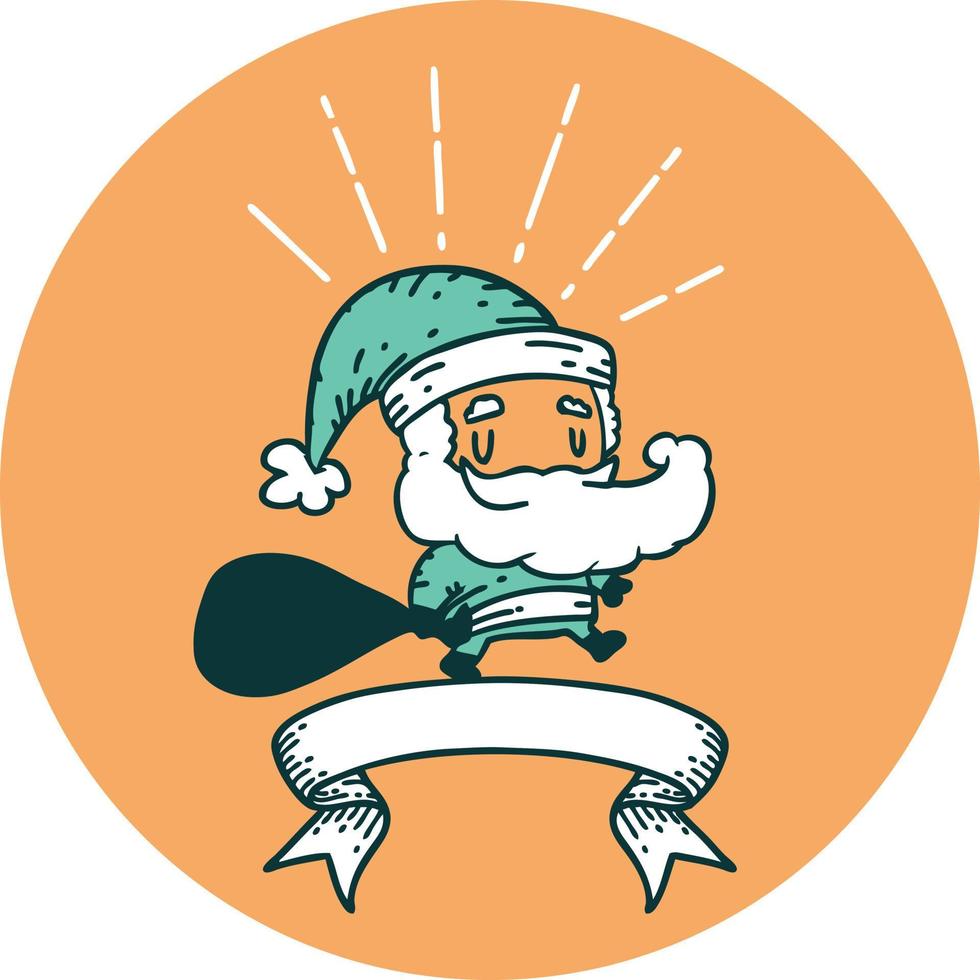 icon of a tattoo style santa claus christmas character with sack vector