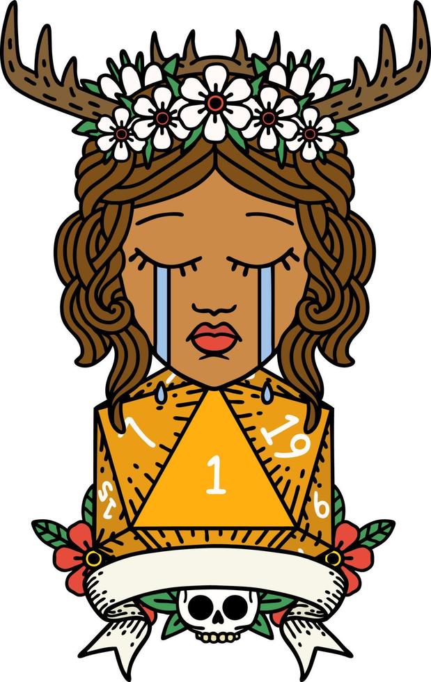 Retro Tattoo Style crying human druid with natural one roll vector