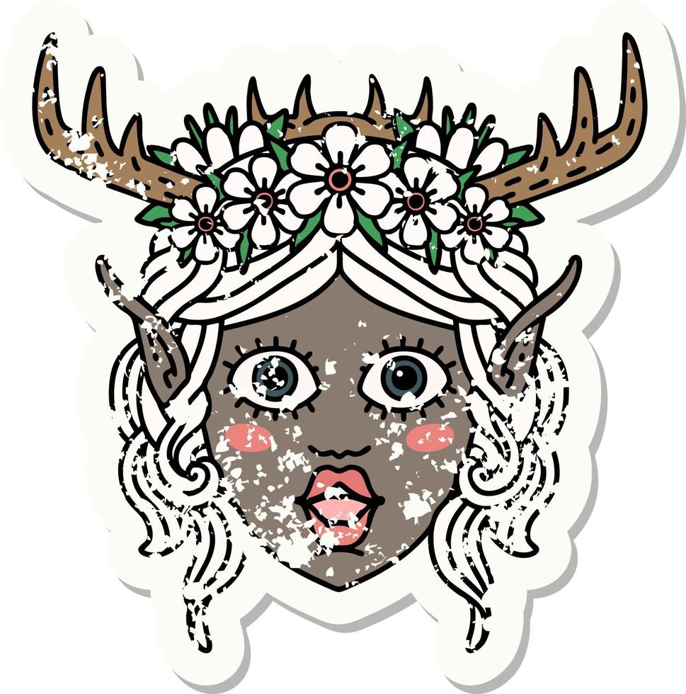 Retro Tattoo Style elf druid character face vector