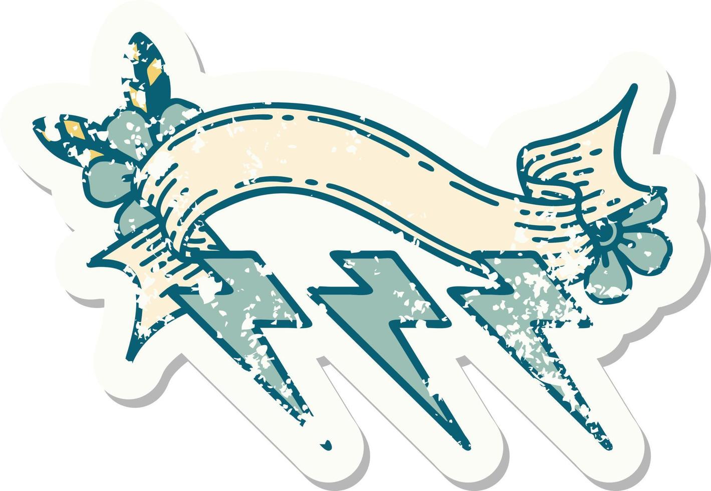 worn old sticker with banner of lighting bolts vector