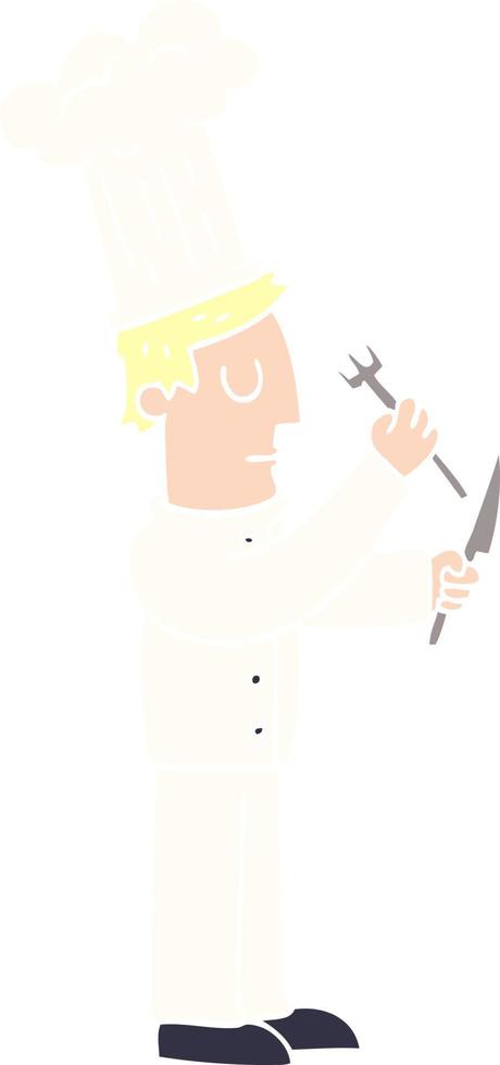 cartoon doodle chef with knife and fork vector