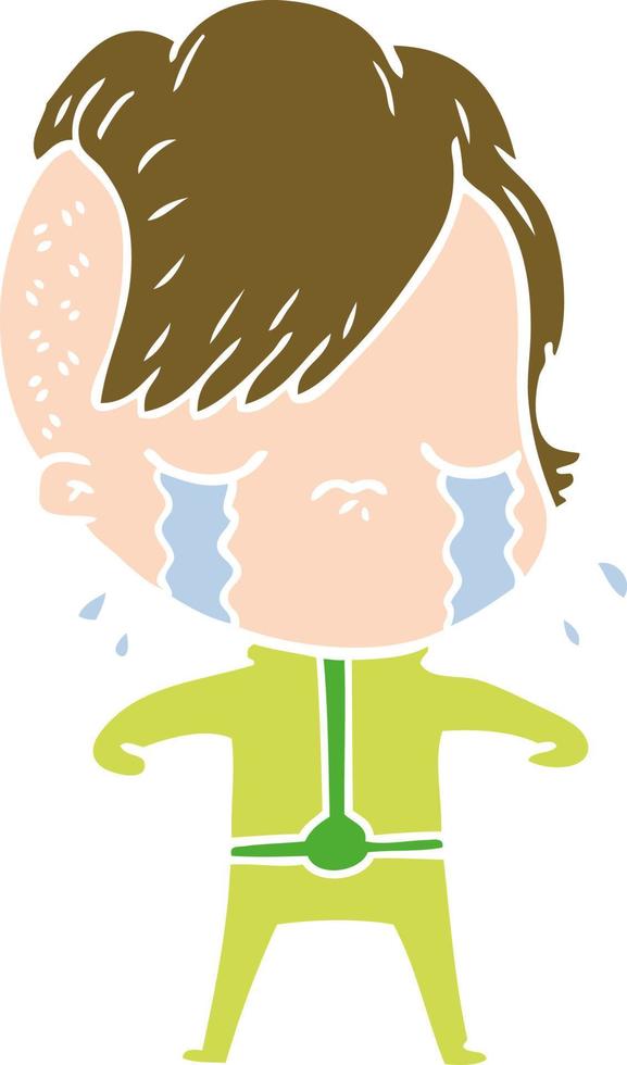 flat color style cartoon crying girl vector