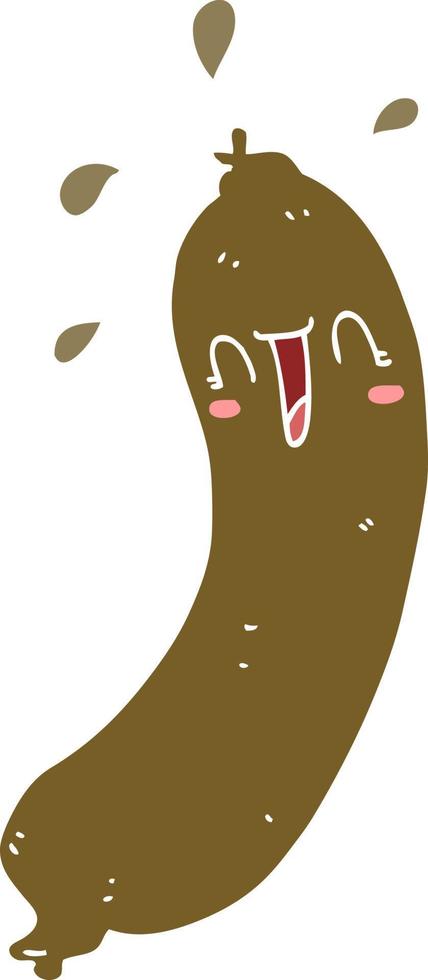 happy flat color style cartoon sausage vector