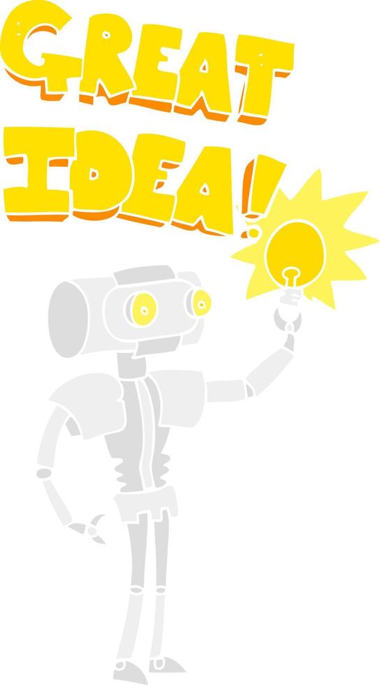 flat color illustration of robot with great idea vector