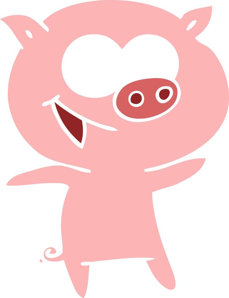 cheerful pig flat color style cartoon vector