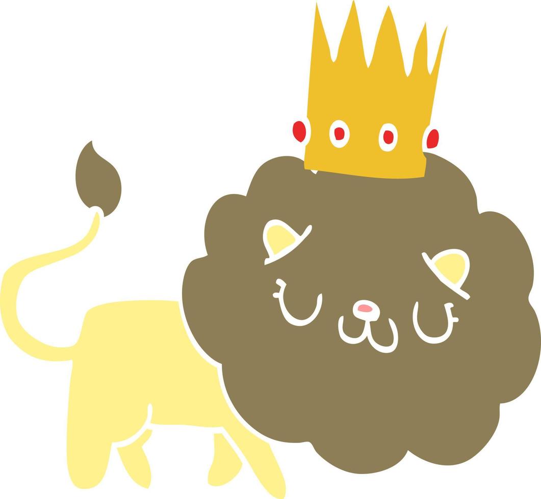 león de dibujos animados de estilo de color plano con corona vector