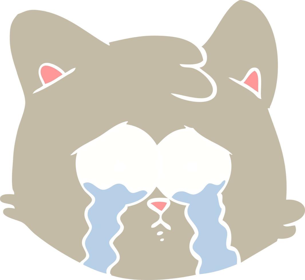 crying flat color style cartoon cat face vector
