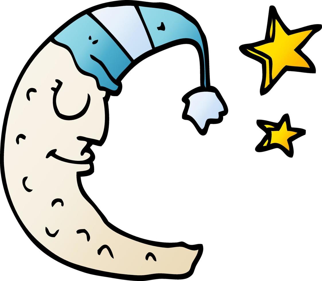 cartoon doodle moon with sleeping cap vector