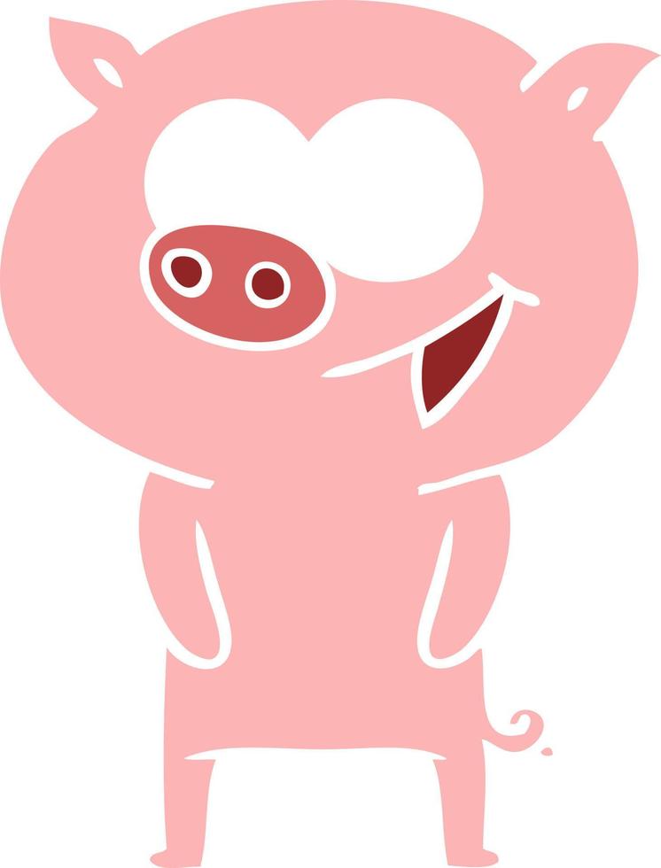 cheerful pig flat color style cartoon vector