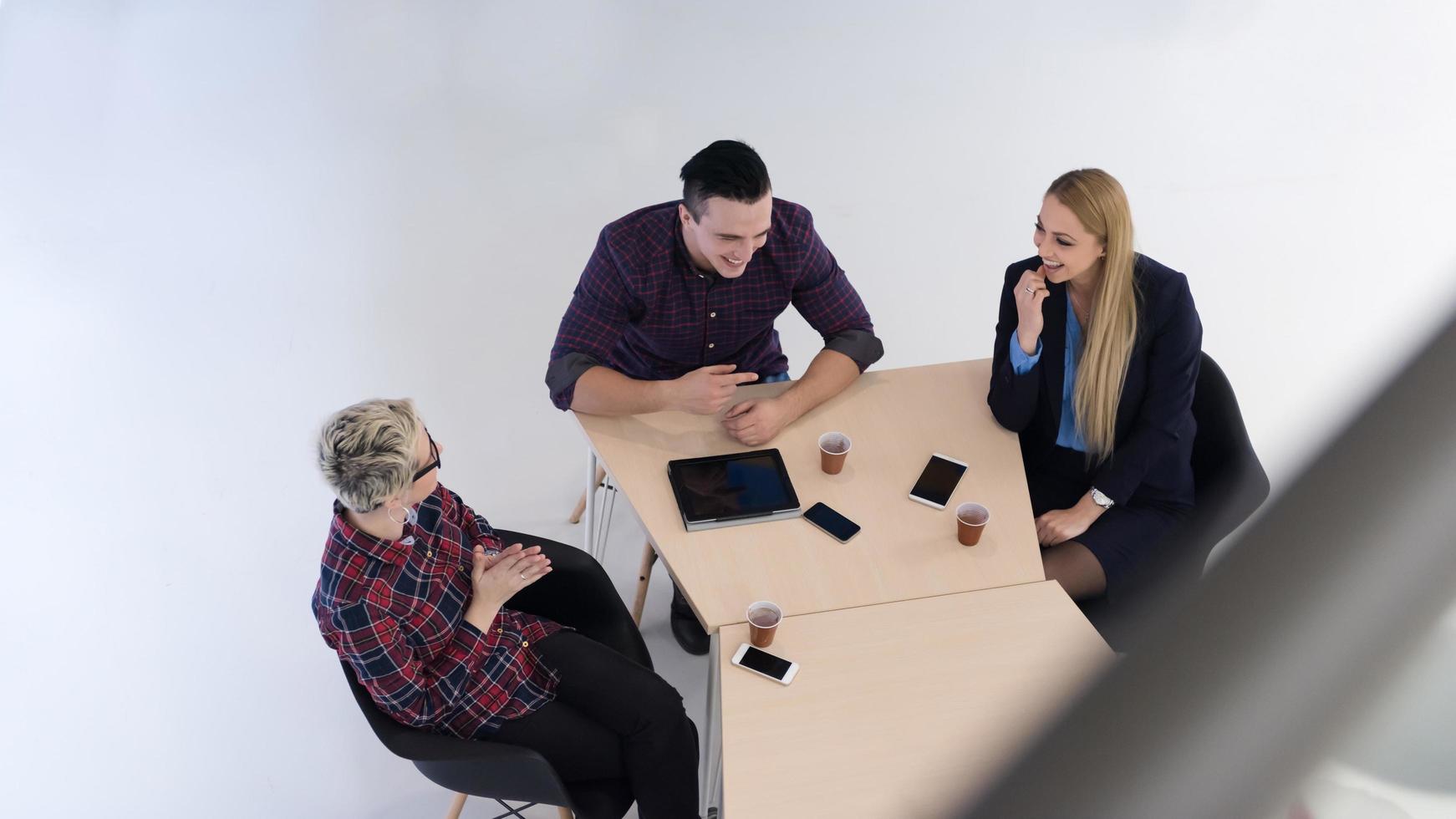 aerial view of business people group on meeting photo