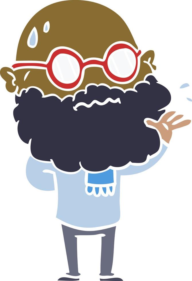 flat color style cartoon worried man with beard and spectacles vector