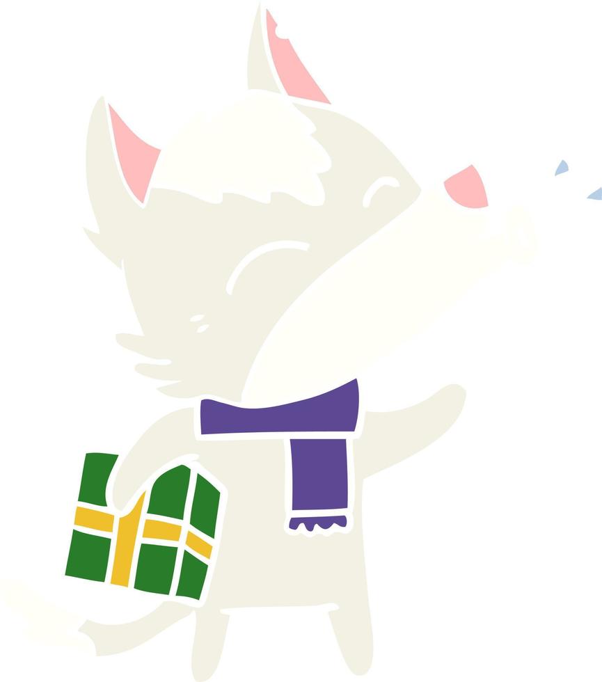 howling wolf with christmas present vector