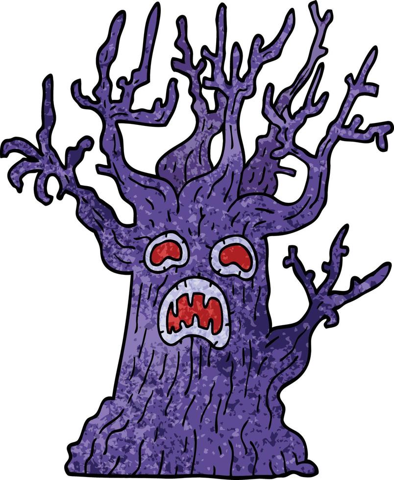cartoon doodle spooky tree vector
