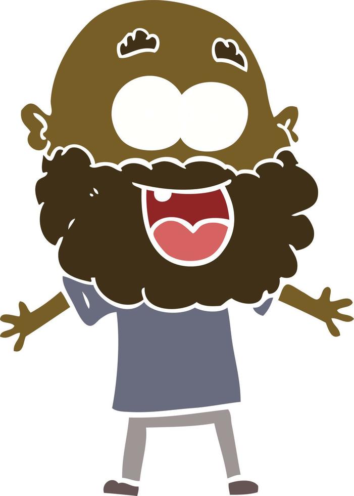 flat color style cartoon crazy happy man with beard vector