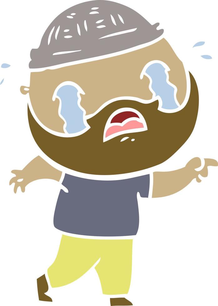 flat color style cartoon bearded man crying vector