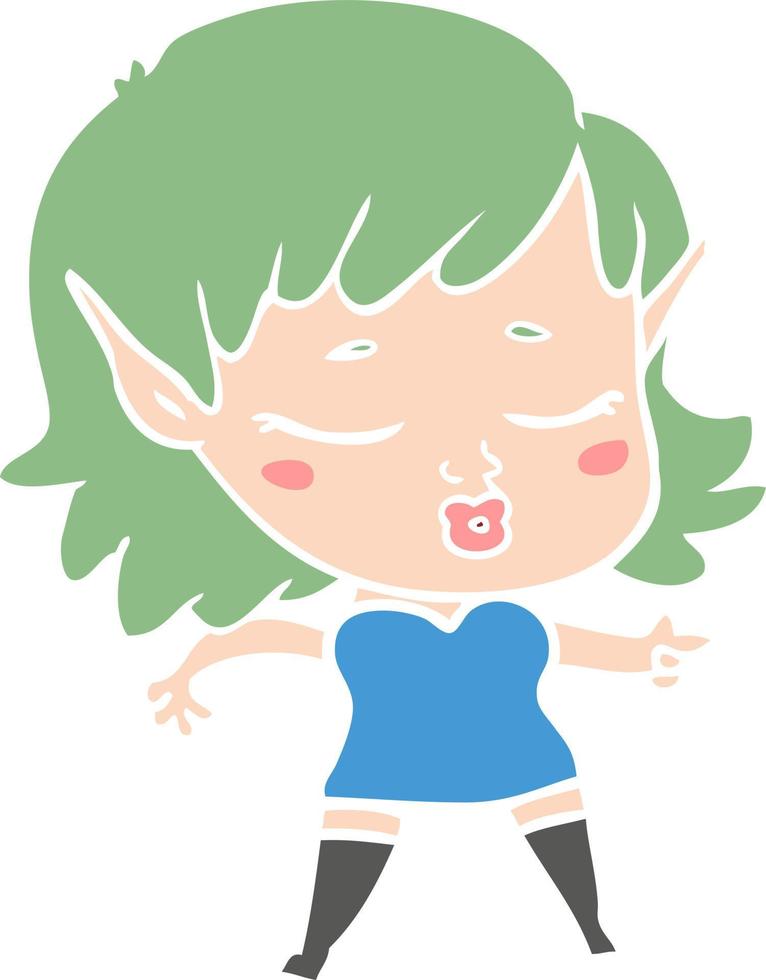 pretty flat color style cartoon elf girl vector