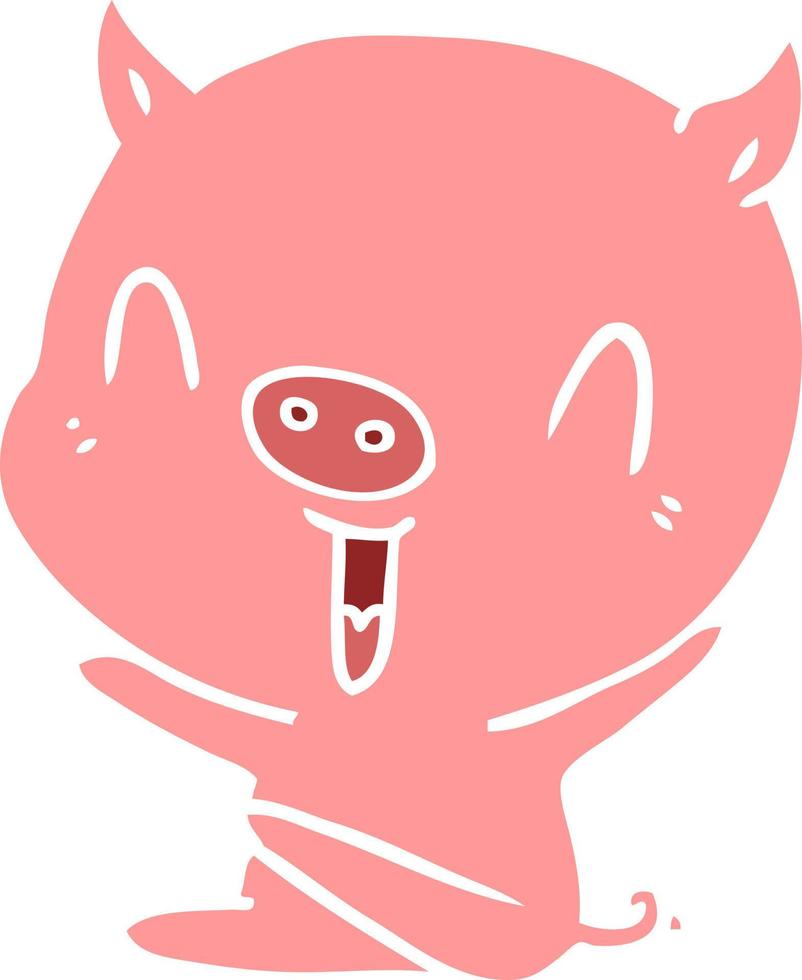 happy flat color style cartoon sitting pig vector