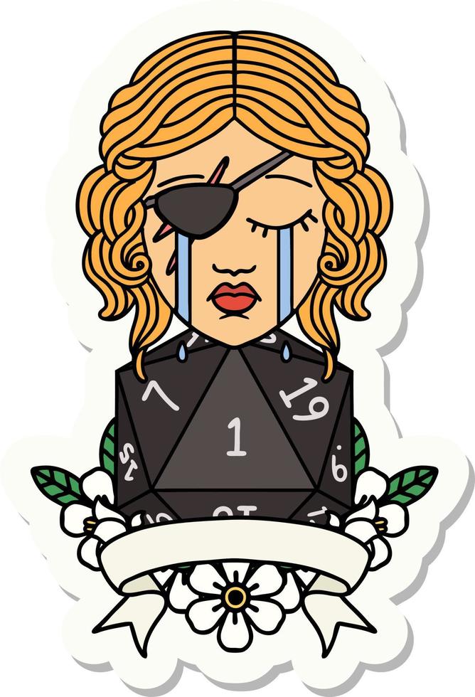 crying human rogue with natural one roll sticker vector