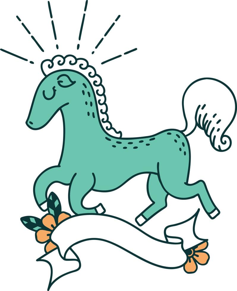 banner with tattoo style prancing stallion vector