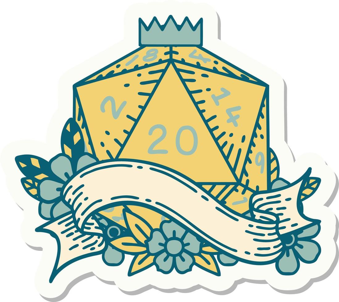 natural twenty D20 dice roll sticker vector