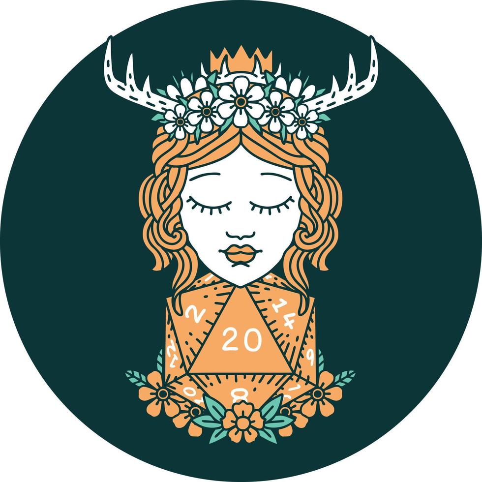 human druid with natural twenty dice roll icon vector