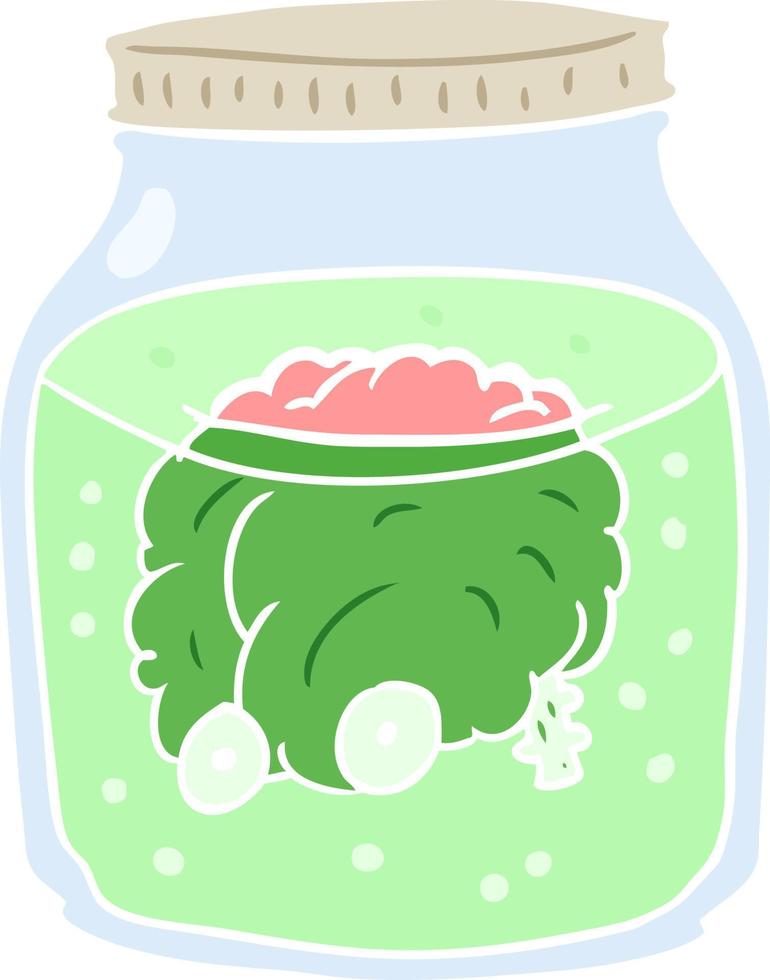 flat color style cartoon spooky brain in jar vector
