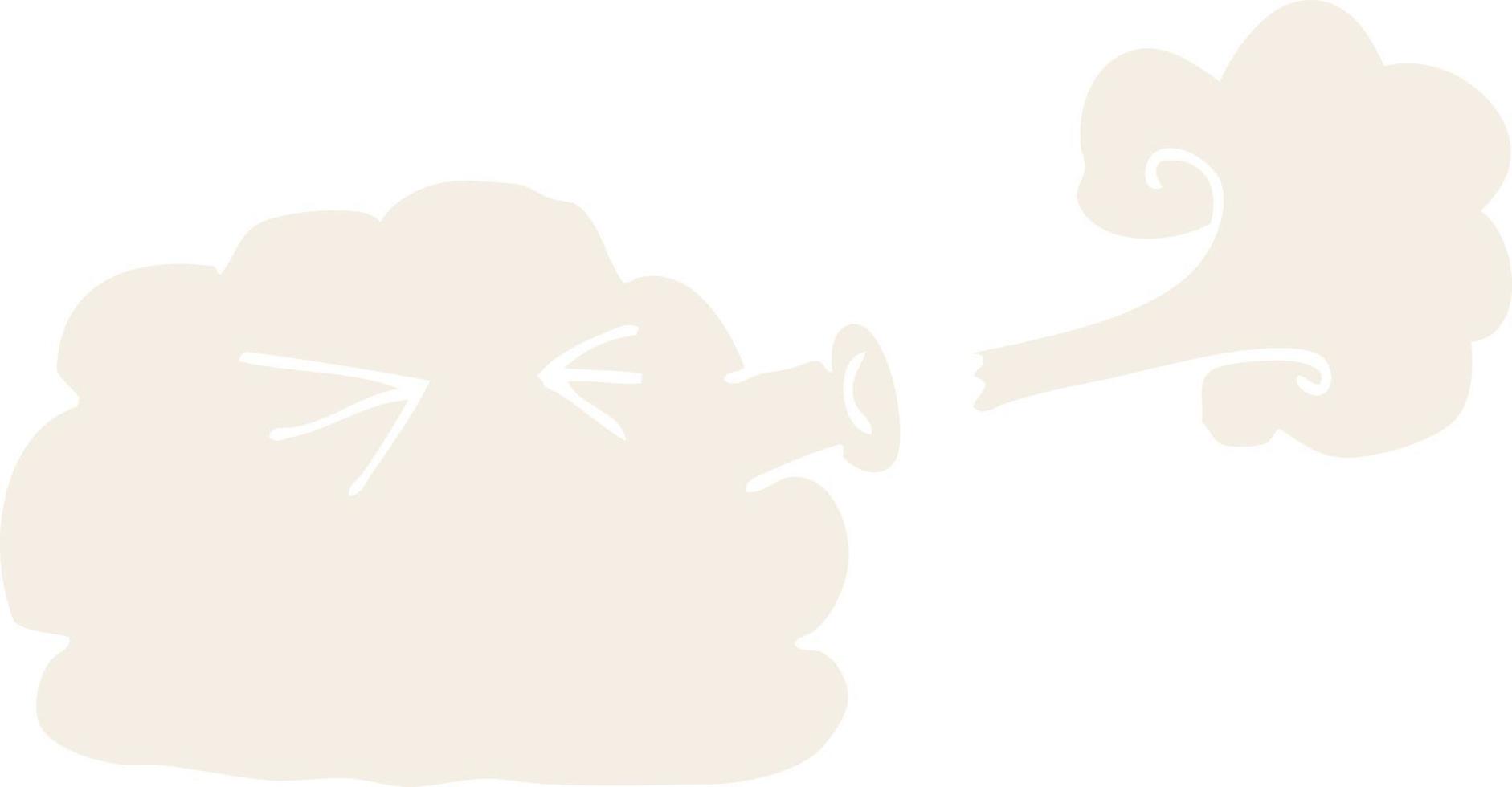 cartoon doodle cloud blowing a gale vector