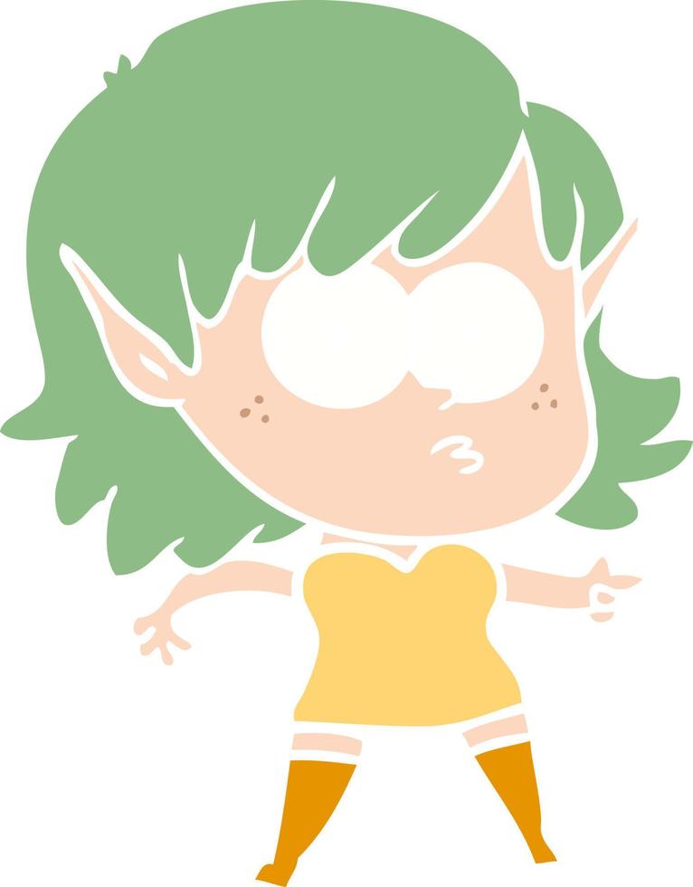 flat color style cartoon shocked elf girl vector