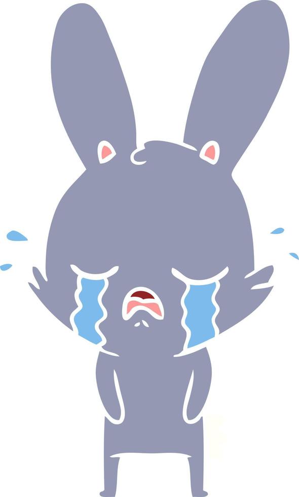 cute flat color style cartoon rabbit crying vector