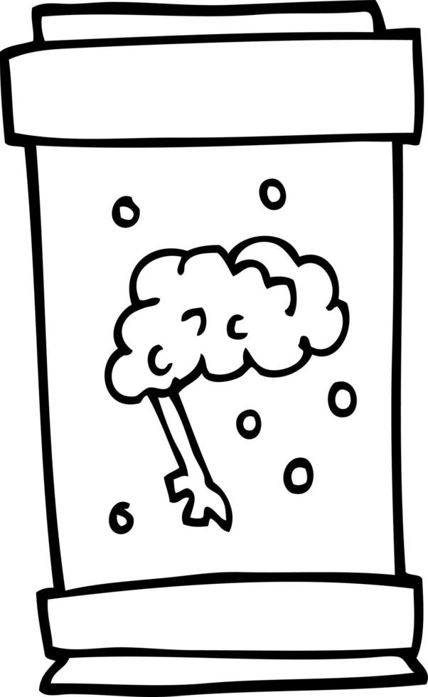 line drawing cartoon brain in jar vector